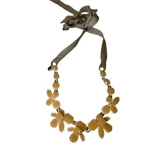 J Crew Ribbon Statement Necklace Orange Rhinestones Flowers